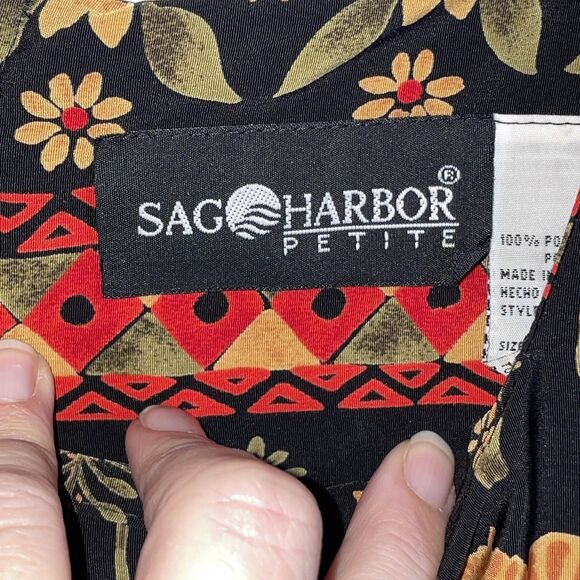 Vintage Sag Harbor Petite 10P Animal Print Black Shift Dress Tigers Lions Floral - Picture 4 of 12